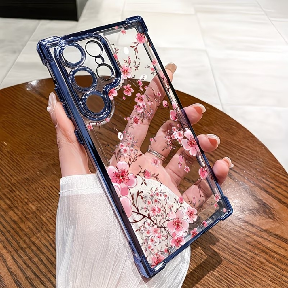 Samsung Galaxy S24 - เคสโทรศัพท์เคลือบลายดอกซากุระ ป้องกันการตกกระแทกทั้งสี่มุม สำหรับ Samsung Galaxy S26